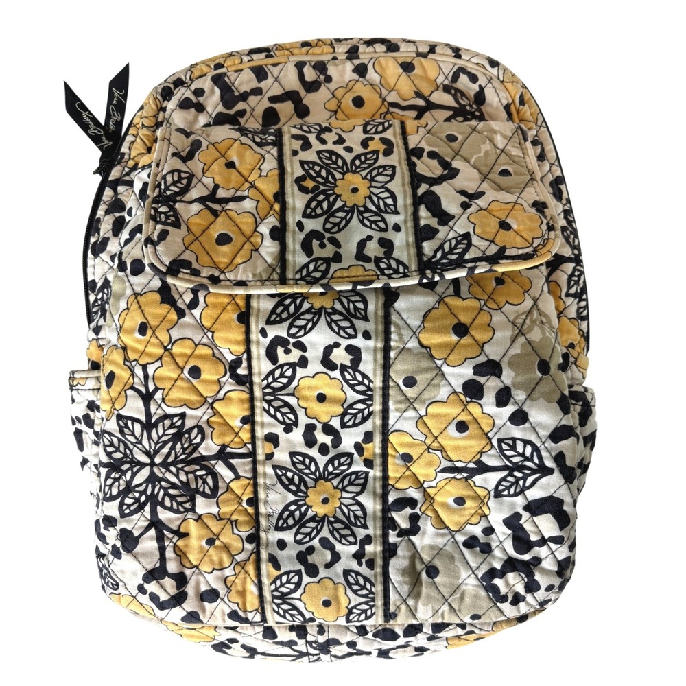 Vera Bradley Backpack Yellow Black Floral Leopard Quilted Women‎ Small Medium
